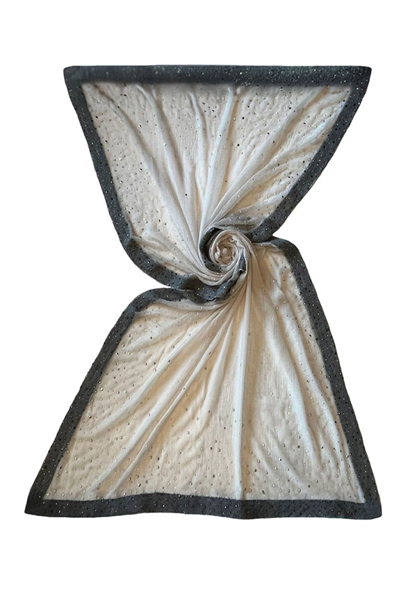 Ivory Cashmere Pearl and Crystal Shawl with Grey Border